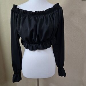 Y2K Top Victorian Black‎ Peasant Goth Renaissance Romantic Coquette Large